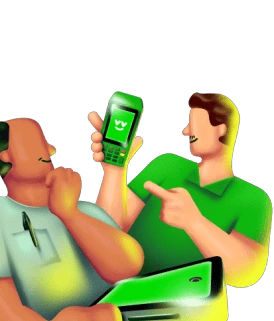 Duas pessoas comemorando com uma maquininha Ton na mão